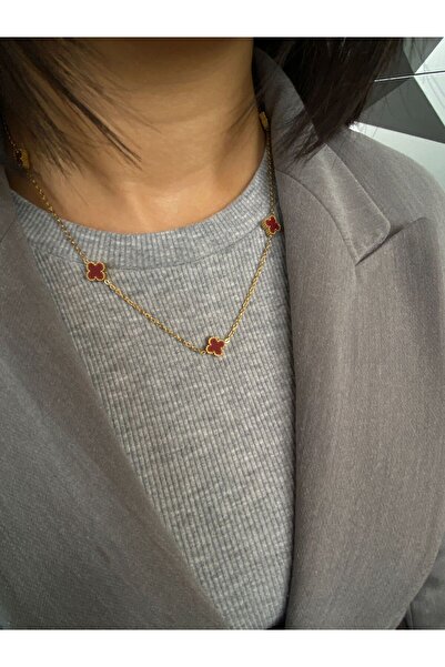 alias takı Kırmızı Yonca Figürlü Kadın Çelik kolye | | Şık ve Anlamlı Hediye