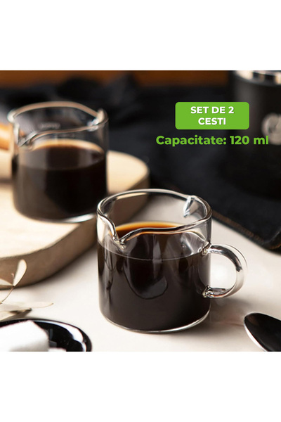 Elindor Set of 2 Elindor® Espresso Cups 120 ml, Heat-Resistant Borosilicate Glass, Transparent