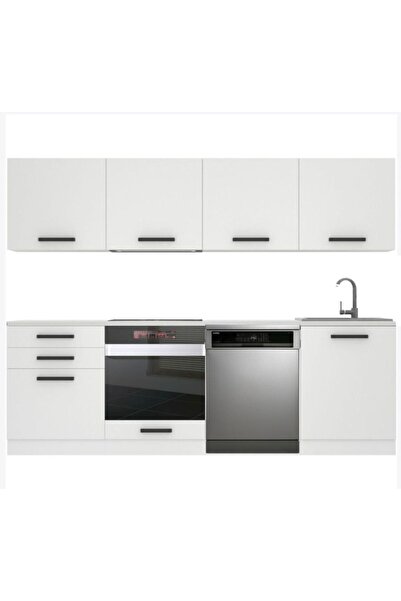 Tdesigno Lima Hazır Mutfak Dolabı 240 cm-Beyaz Laminat Tezgah Dahil-Bulaşık M...