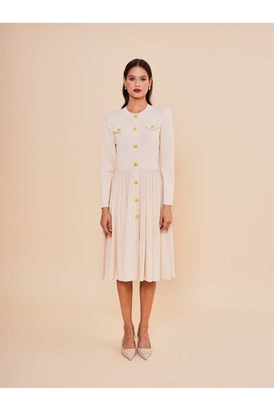 SERPİL Gold Düğme Detaylı Midi Triko Elbise 51200