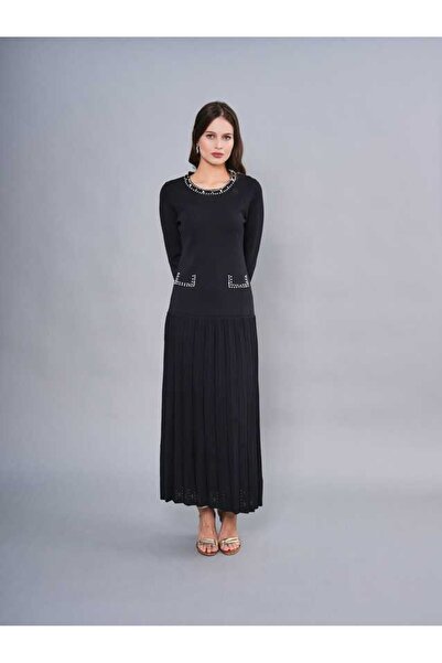 SERPİL Pileli Detaylı Uzun Triko Elbise 51201