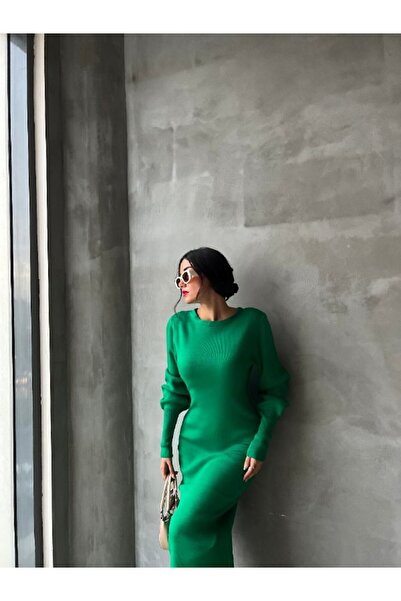 The Champ Clothing Back Detailed Knitwear Dress Green