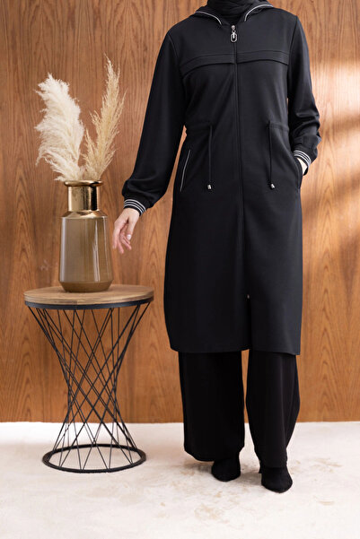 Letafet KAPÜŞONLU RİBANA VE ALLER DETAYLI GİYÇIK - SİYAH