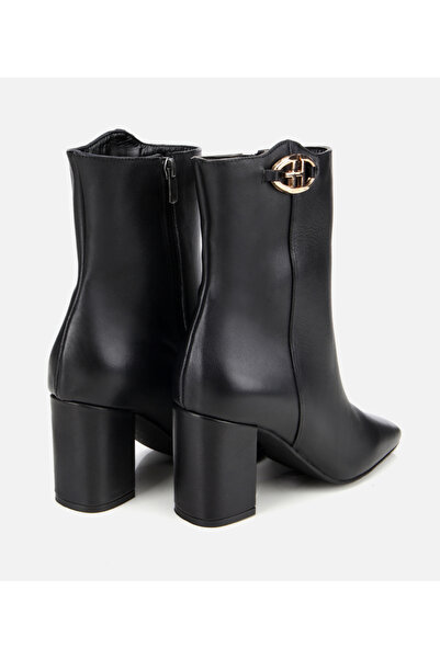 Hotiç Kadın Deri Siyah Kare Uçlu Bilekte Topuklu Bot