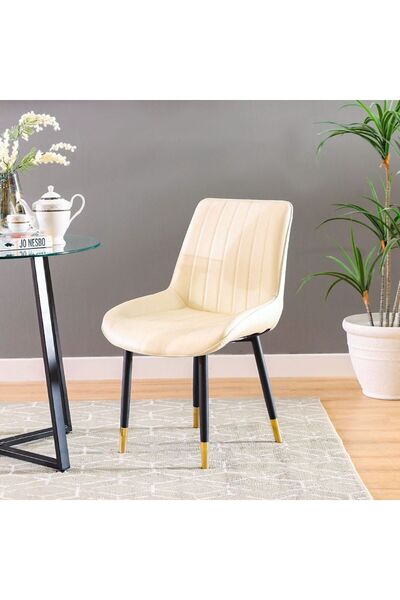 Danube Home كرسي طعام توماسو الأبيض - تصميم أنيق من الخشب والمعدن لغرفة الطعام - ضمان لمدة عام