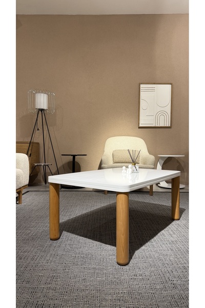 AKSET ORTA SEHPA FULL BEYAZ BOHEM CEVİZ AYAK