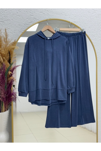 BENAHOLL Celmora Kapşonlu Ön Parçalı Pantolonlu Takım-AS485 Lacivert