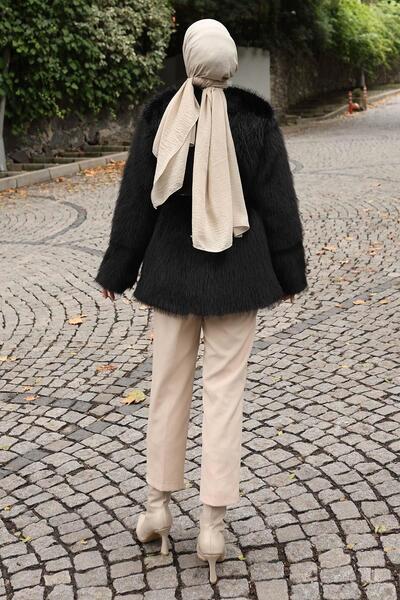 Modamihram Belted Fur Jacket Black 19278