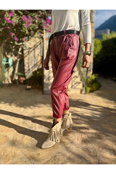 Punta Otantik Nc8600 Italian Leather Trousers Burgundy