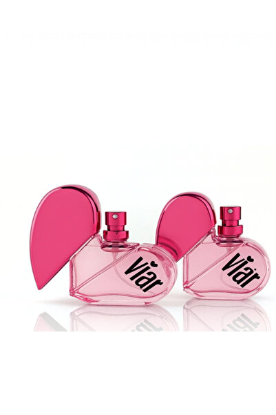 viarella Eti Viar Kadın Cep ve Çanta Parfümü 2'Lİ Set Pembe Kalp Şekilli 2x28 ml