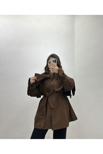 GİMSEY Pelerinli Cepli Trençkot