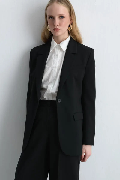 Gusto One Button Blazer Jacket - Black