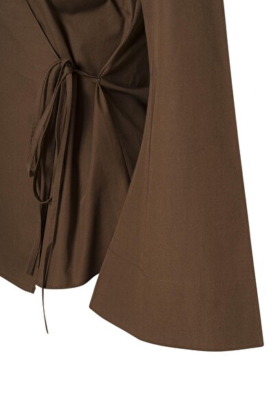 FACETTE Yandan Bağlamalı Poplin Gömlek Acı Kahve