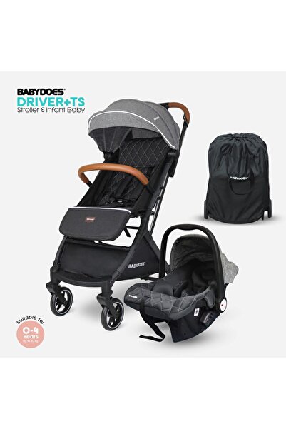 Babydoes DRIVER+ TS - Baby Stroller with Travel System, 5-Point Harness, 0-4 Years - Grey