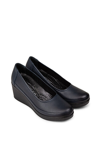 Deery Women's Genuine Leather Navy Blue Casual Wedge Heel Shoes