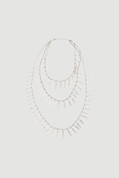 Gusto Multiple Necklaces with Leaf Pendants - Silver