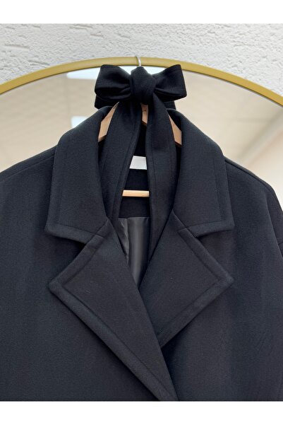 BENAHOLL Camasya Buttoned Sleeve Double Pocket Cashmere Coat-He2901 Black