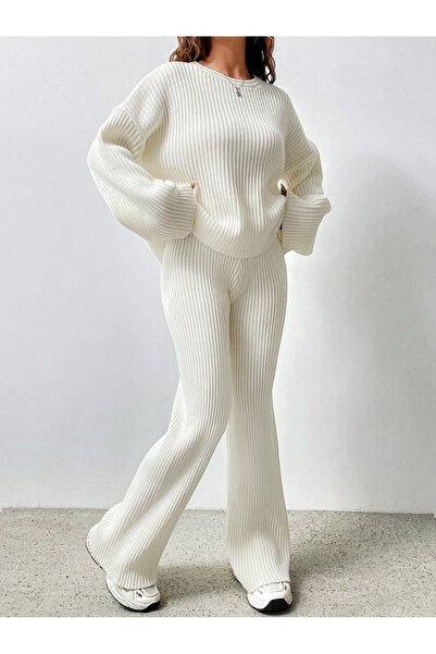 Puella Tkm0004 Women's Spain Ribbed Spanish Sleeve Sweater-Spanish Leg Pajama Knitwear Set