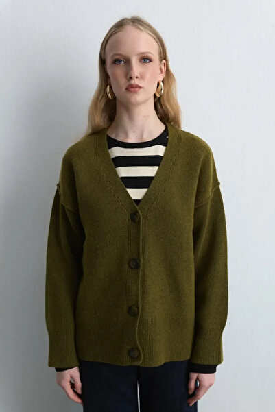 Gusto Yünlü Triko Hırka - Haki