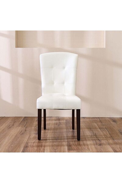 Danube Home Brody Dining Chair Set of 2 - Solid Wood White/Dark Walnut Upholstered - 33x53x55cm, 2-Year Warranty