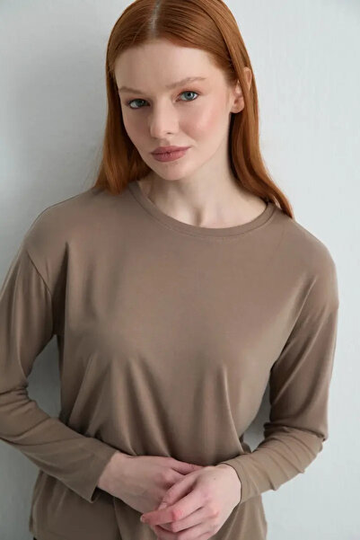 Gusto Long Sleeve Modal Knitted Blouse - Mink