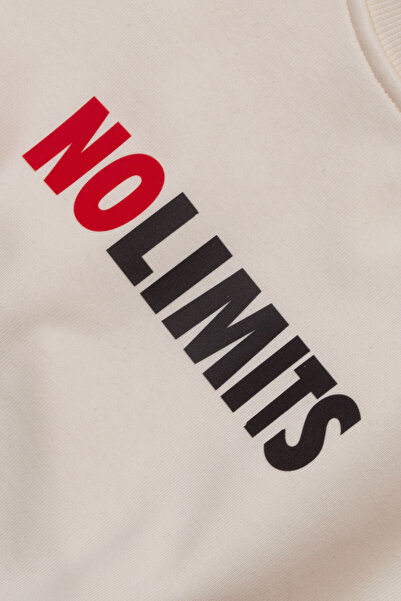 Cottonland Unisex Nolimits Three Thread Relaxed Fit O Neck Printed Cotton Sweatshirt Ecru