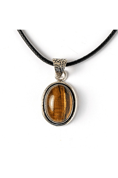 craftmystic Colier cu pandantiv oval cu ochi de tigru - Protecție și curaj