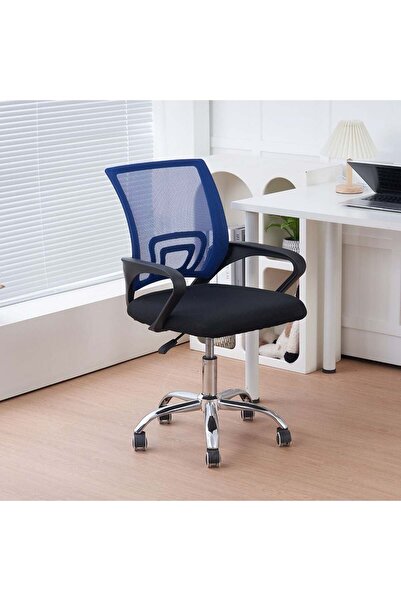 Danube Home كرسي مكتب هيرالد - مقعد واحد أنيق منجد باللونين الأزرق والأسود بإ...