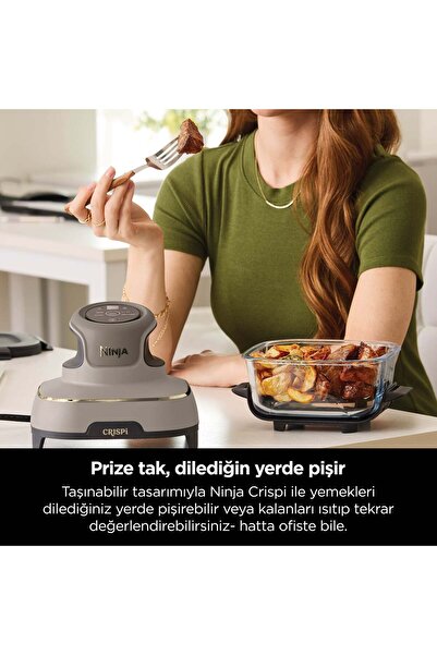 NINJA CRISPi 4-in-1 Taşınabilir Cam Hazneli Pişirme Sistemi - Stone