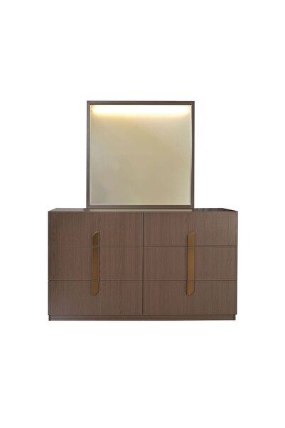 Danube Home خزانة ملابس رونين مع مرآة وإضاءة LED - لون الجوز/برونزي - وحدة تخزين أنيقة لغرفة النوم - ضمان لمدة عامين