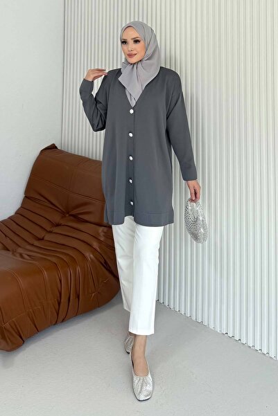 Melike Tatar Κρύα πλεκτή μακριά ζακέτα 70-2532