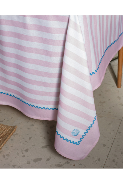 Madame Coco Louve Polycotton Tablecloth - Powder/White - 150X250 cm