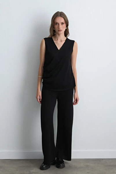 Gusto Viscose Knitwear Glitter Blouse - Black