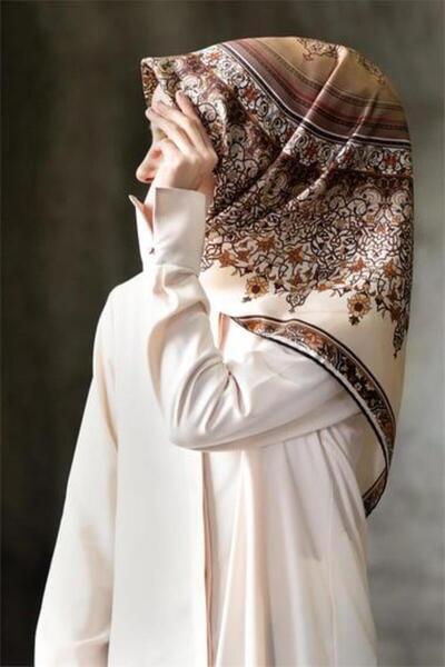 Vissona Tivil Silk Scarf 17547 - 1 - 0004 Beige Ethnic Pattern