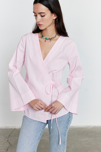 FACETTE Side Tie Poplin Shirt Light Pink