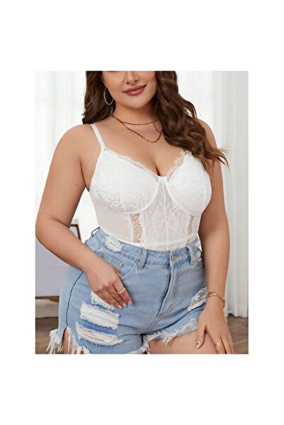 FITINT Lace Bodysuit Plus Size White 371