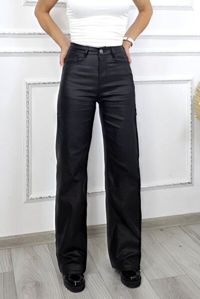 FashionForYou Starry pants, made of -leather, with pockets and cut Large, Black