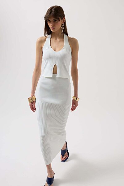 Maxi modena High Waist Textured White Skirt - 38