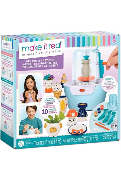 Make It Real استوديو فخار صغير - مجموعة فخار "اصنعها بنفسك" من 26 قطعة مع طين يجف في الهواء دون فوضى (للأعمار من 8 سنوات فما فوق)