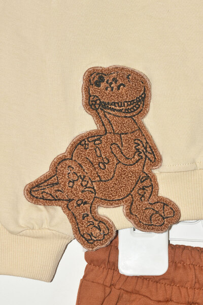 WORRN Erkek Çocuk %100 Pamuk Great Nakışlı Trex Süzeneli Paça Lastikli Takım - 2144