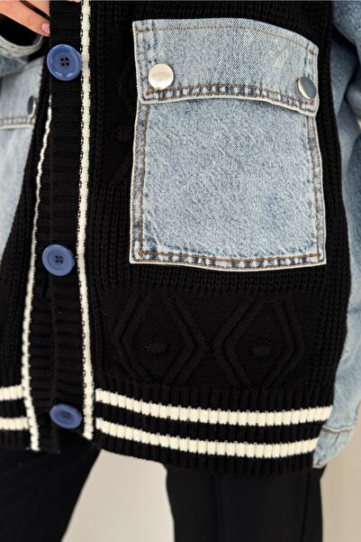 FEMELLE Oversize Knitted Cardigan with Jean Pocket and Sleeve Detail