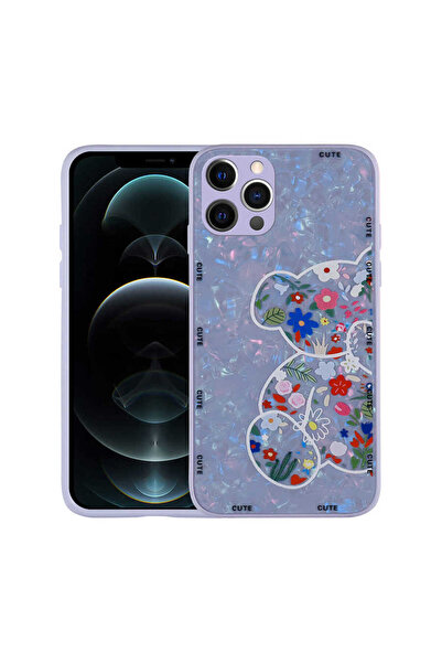 No7tech حافظة مميلة مصنوعة من السيليكون الصلب المتوافق مع هاتف iPhone 12 Pro-Lilac Bear