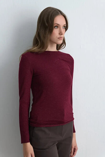 Gusto Boat Neck Cashmere Glitter Blouse - Burgundy