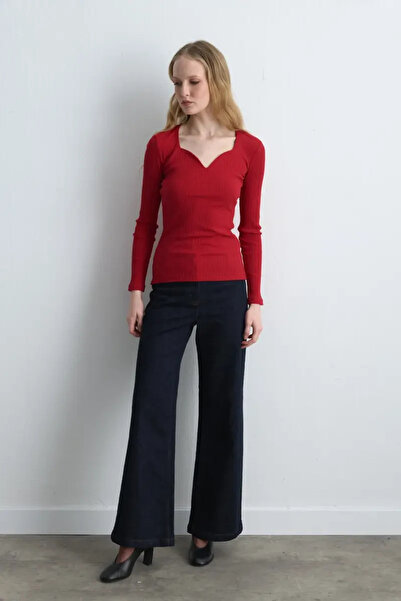 Gusto Heart Collar Cotton Blouse - Red