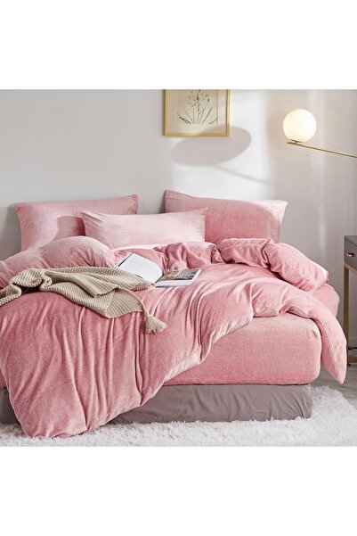 Luofanfei Luofanfei bedding set, 2 pieces, light pink fleece, 135x200 cm/80x80 cm, zipper closure