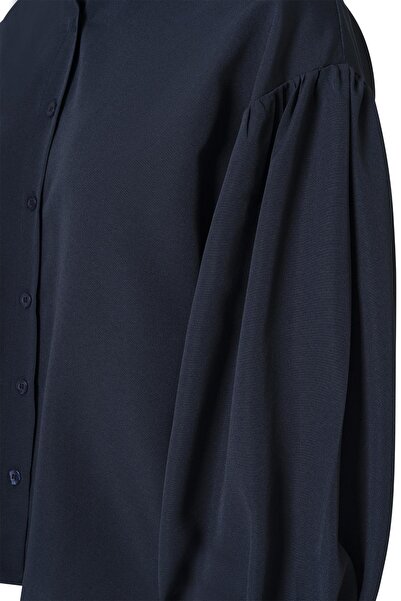 FACETTE Kolu Volanlı Gömlek Lacivert