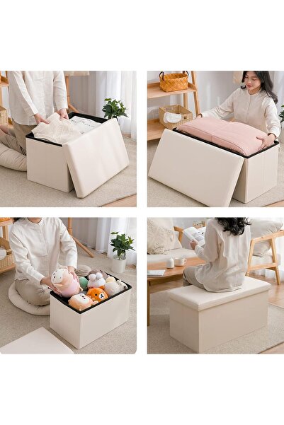 Crestj مقعد عثماني للتخزين قابل للطي، مقعد عثماني للتخزين، مقعد حذاء بمسند قدم من الجلد مع مساحة تخزين كبيرة،