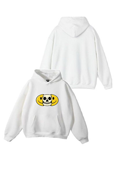 Sebesta Fashion سترة بقلنسوة من القطن بثلاثة خيوط مطبوعة عليها هيكل عظمي مبتس...