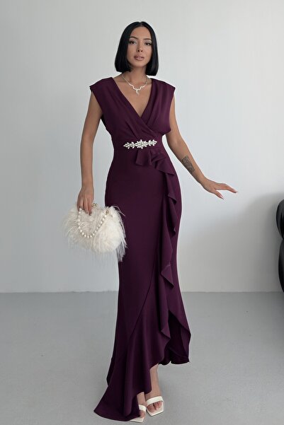 ALFUDO Moda Collection Rochie de seară pentru femei, mov prune, din țesătură ...