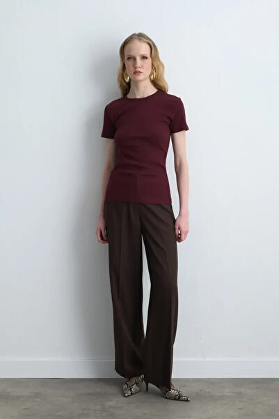 Gusto Kısa Kollu Basic Pamuk Tshirt - Bordo